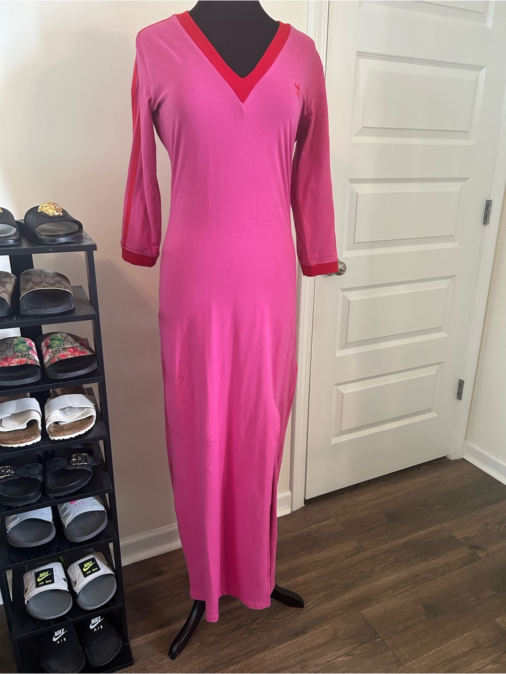 adidas Pink Maxi Dress with Red Trim - Picture 2 of 5